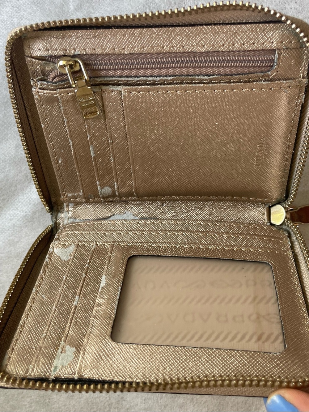 Prada FAIR Sold As Is Small Saffiano Leather Metallic Zip-Around Wallet - Picture 11 of 15